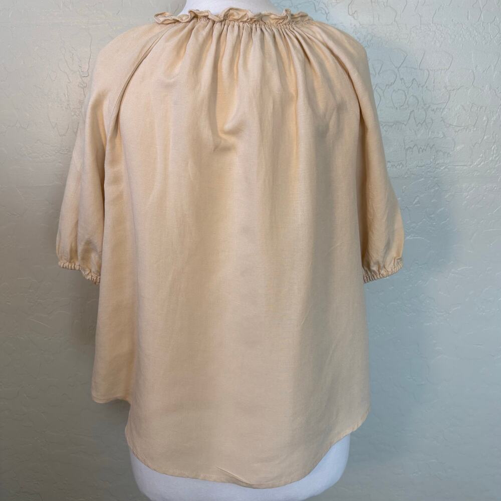 Antonio Melani Linen Blend Peasant Blouse Beige M Butter Mom Boho Tunic Prairie - Picture 5 of 11